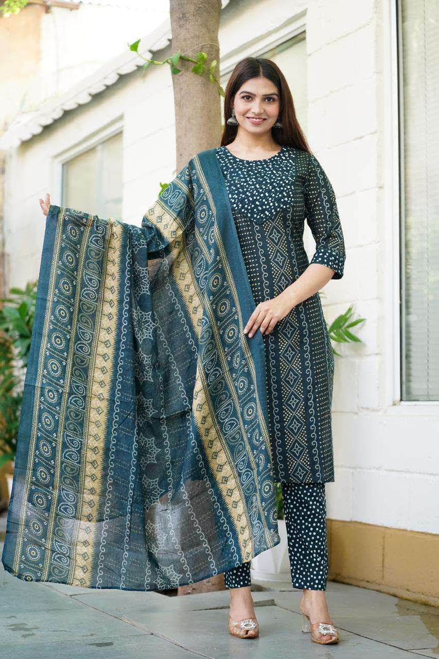 Cotton Suit Set With Handblock Style