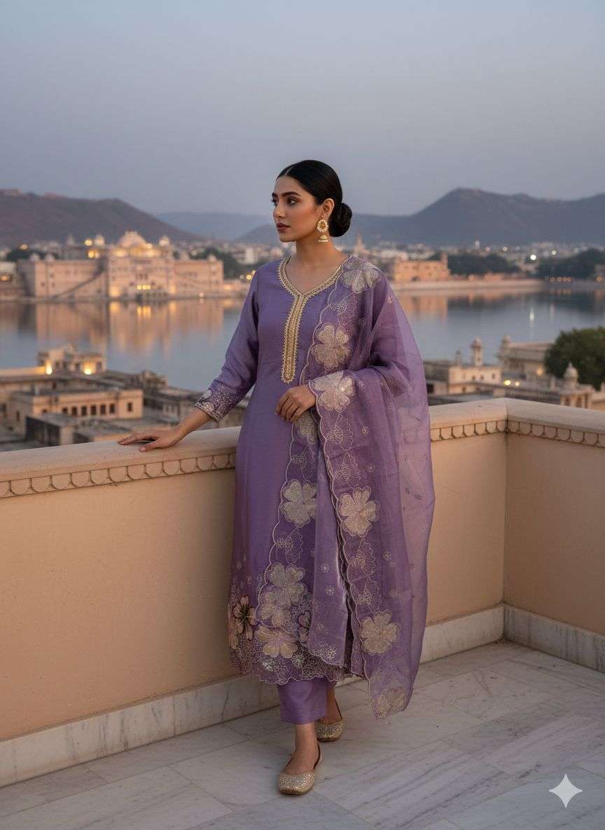 Designer roman silk kurti pant with dupatta