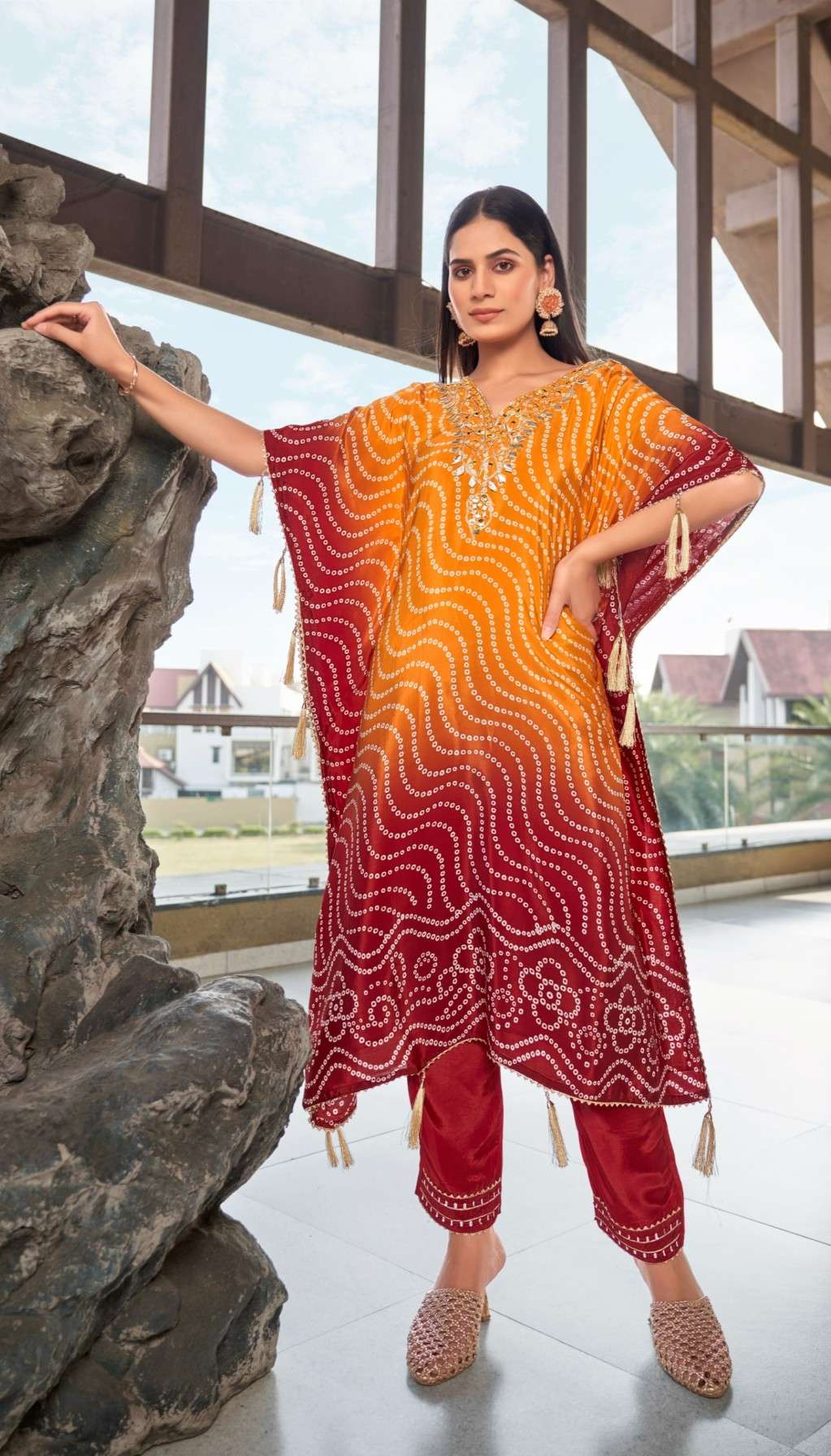 Digital print kaftan luxurious natural crepe