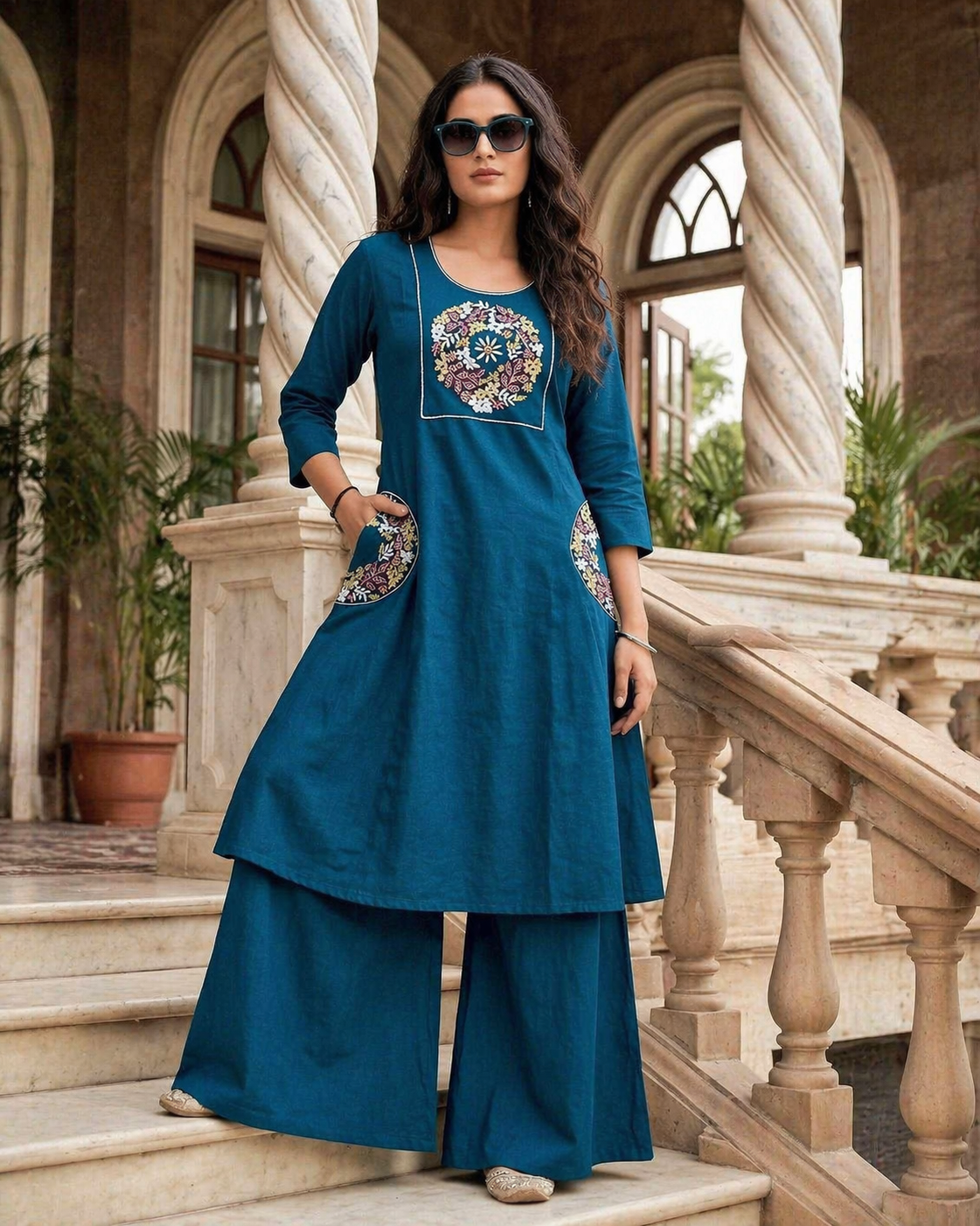 Elegant Cotton Kurti Set with Embroiderey