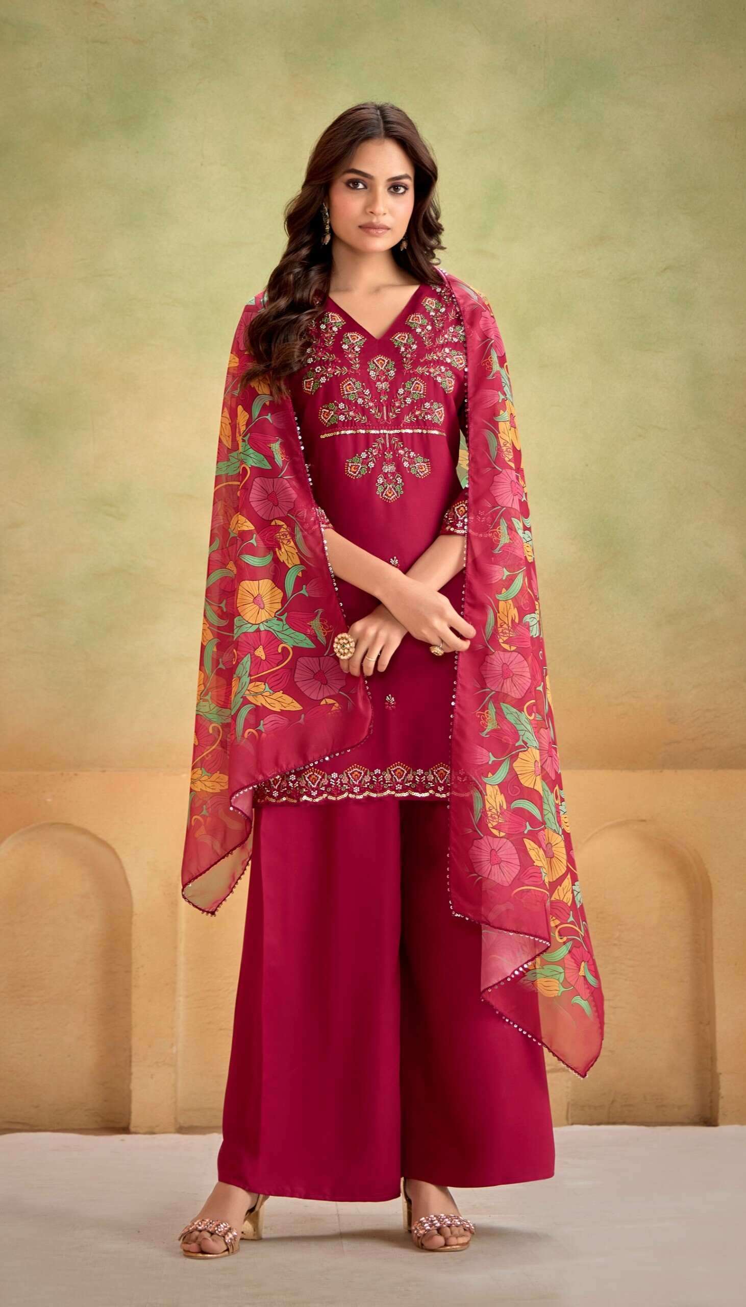 Gaji silk Plazzo set with Organza Dupatta