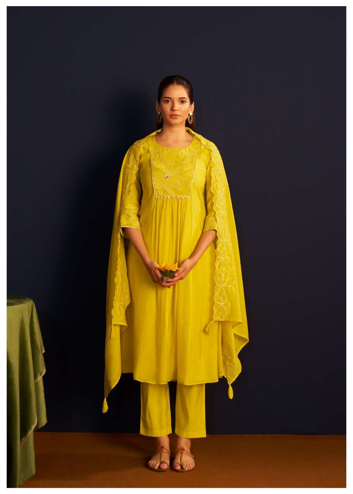 Mulchanderi Embroidery Kurti set with dupatta
