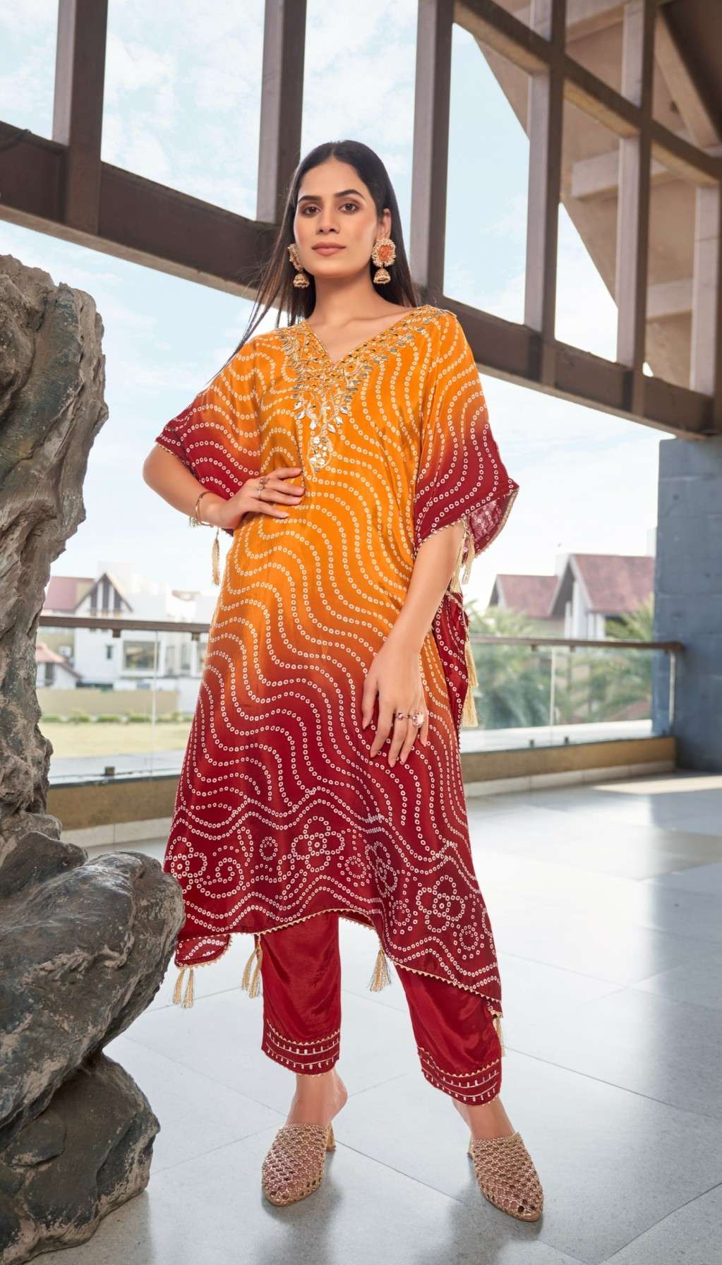 Digital print kaftan luxurious natural crepe