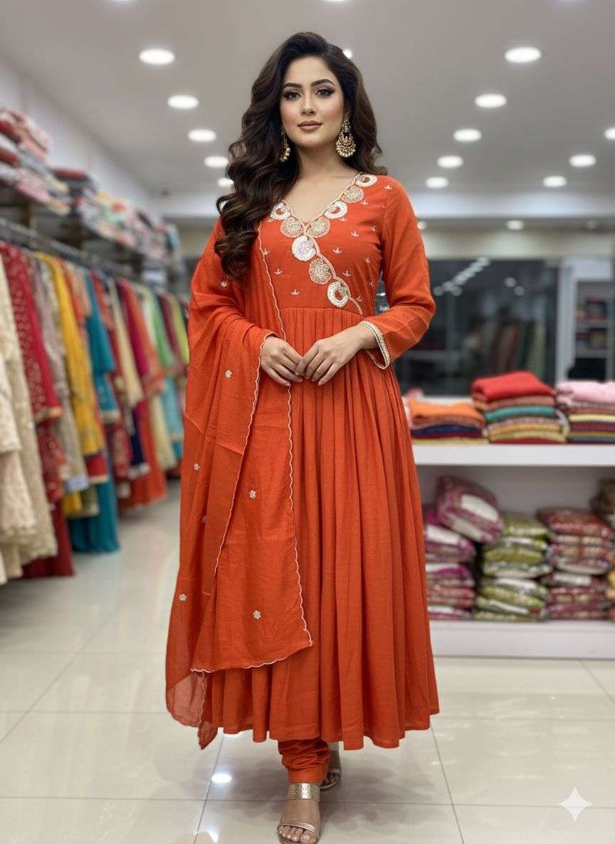 Mulchanderi anarkali set