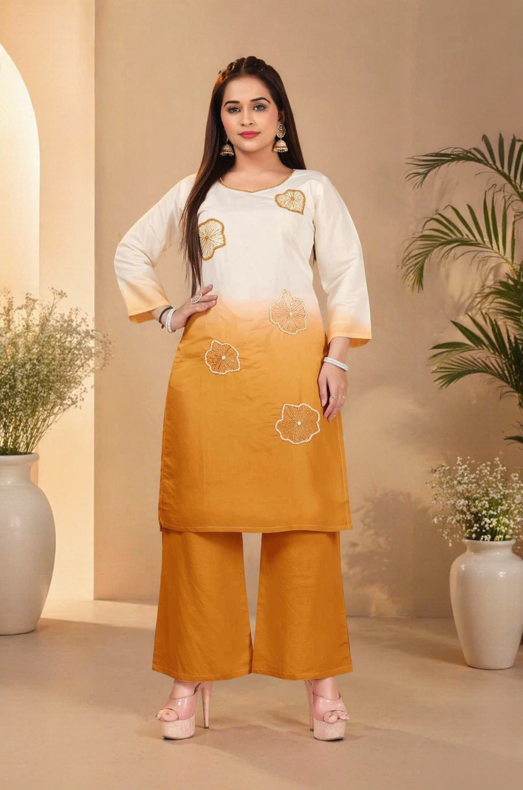 Elegant roman silk ombre kurti palazzo set