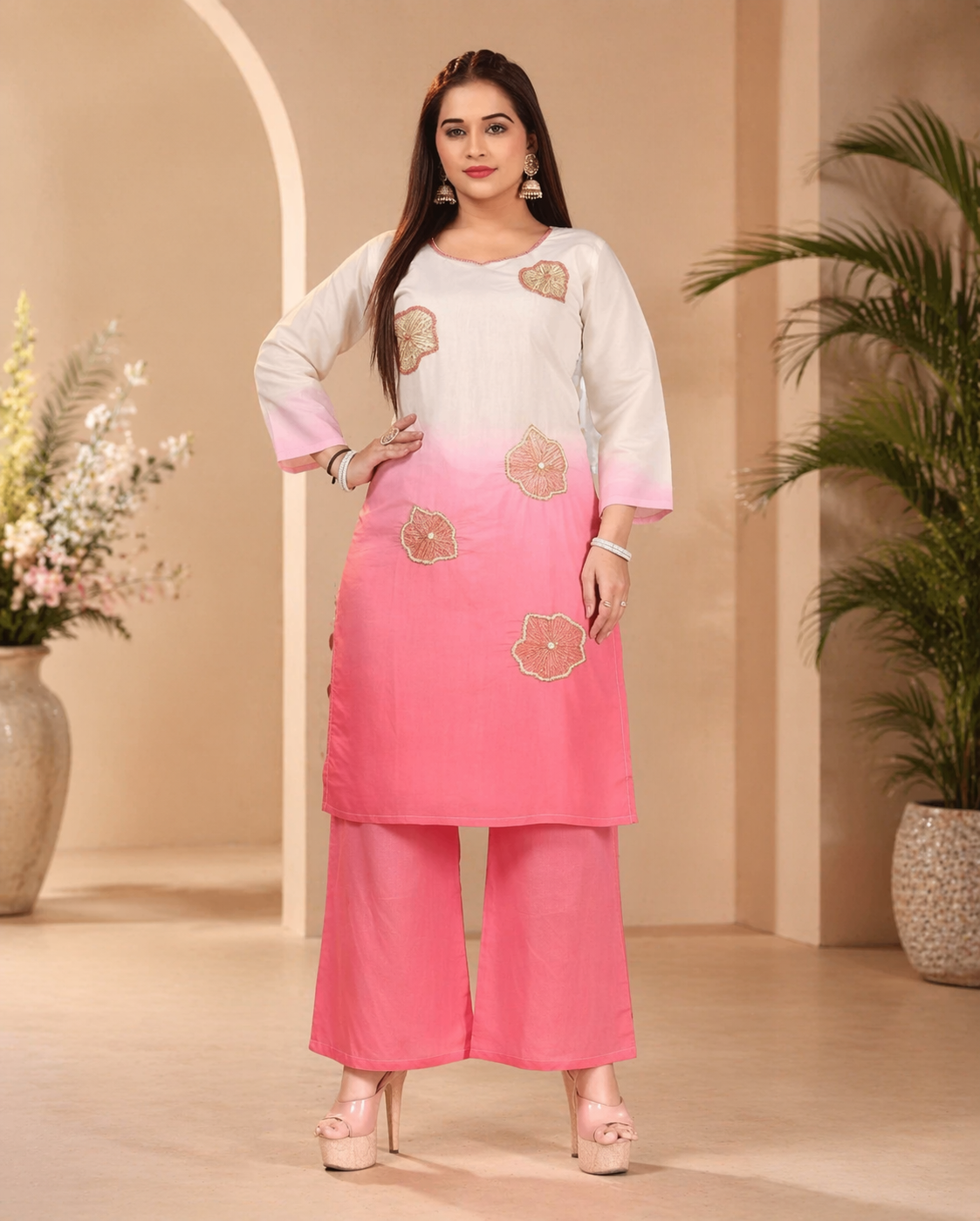 Elegant roman silk ombre kurti palazzo set