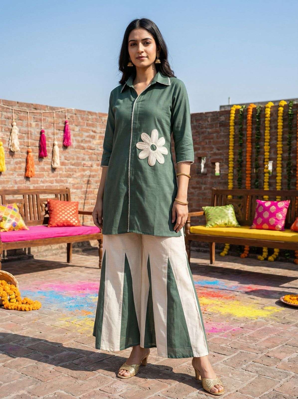 Silk Top with stylish plazzo set