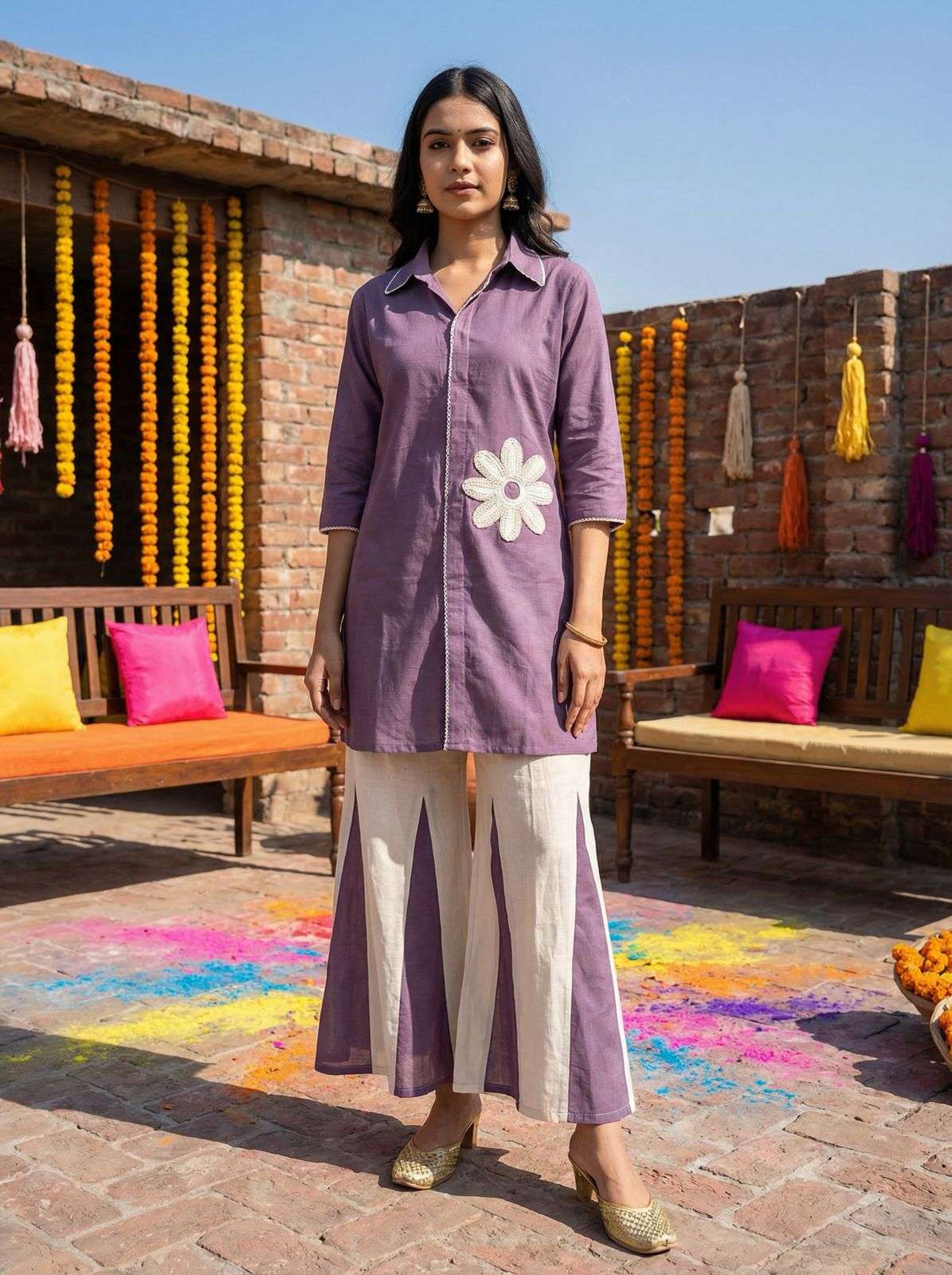 Silk Top with stylish plazzo set