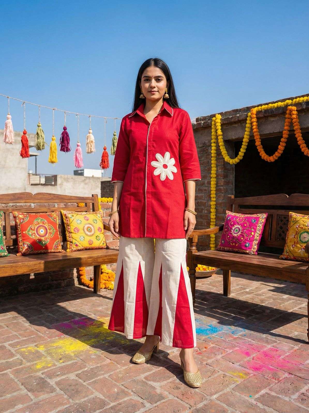 Silk Top with stylish plazzo set